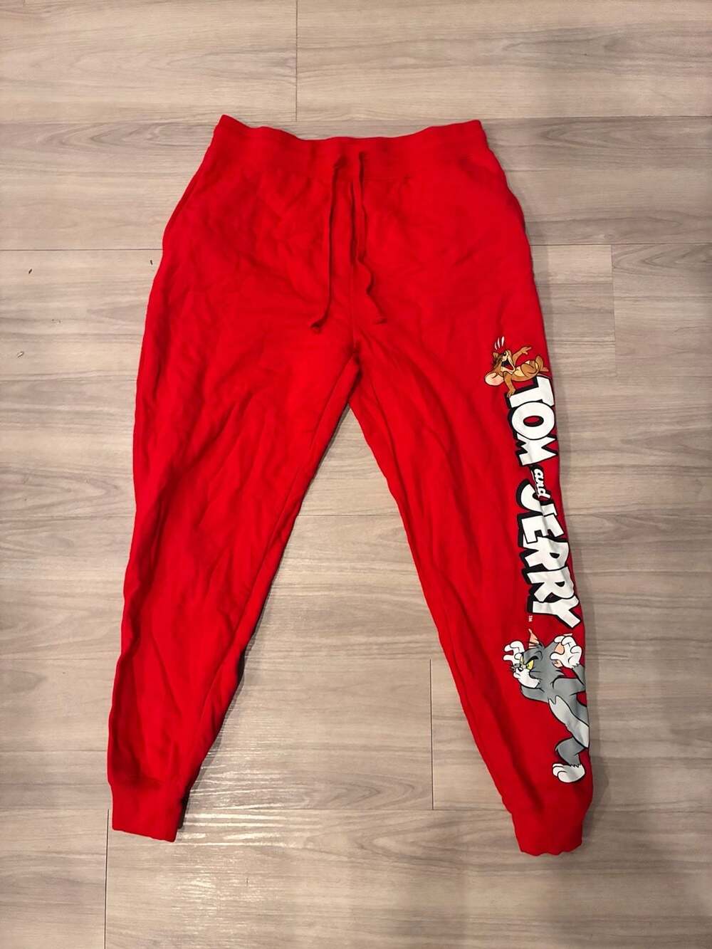 Tom And Jerry Sweatpants Size L(11-13) Red Fleece Joggers